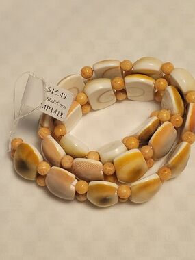 Shell and Coral Beaded Stretch Band for Jewelery Making 16"